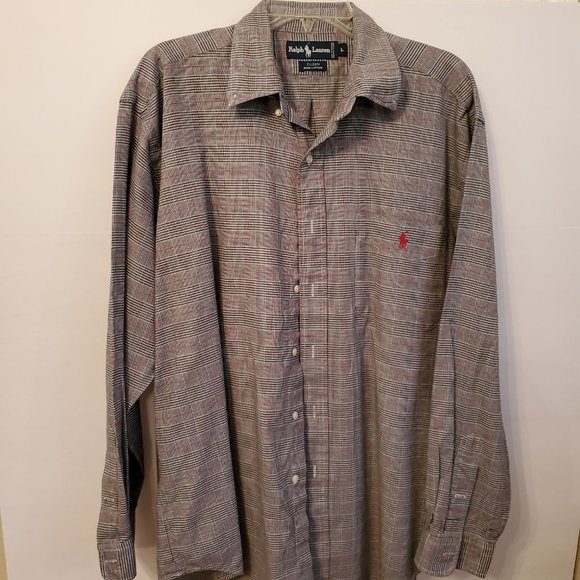 Ralph Lauren classic fit brown checks men's long sleeves shirt size L. - Picture 4 of 15